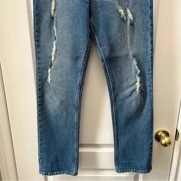 GAP Cone Denim  High Waisted Straight Leg Jeans Distressed Blue Size 25 - Picture 8 of 15